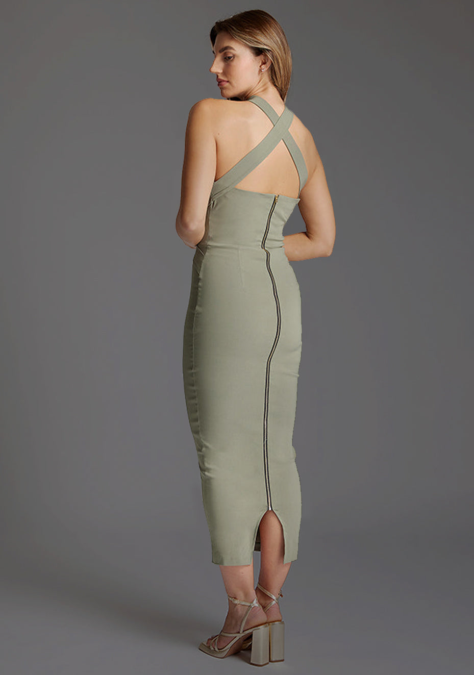 Jemma | Halter Neck Midaxi Dress - Olive