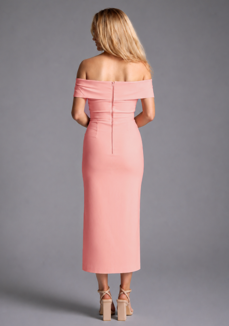 Fraser | Bardot Off Shoulder Ruched Peach Midaxi Dress