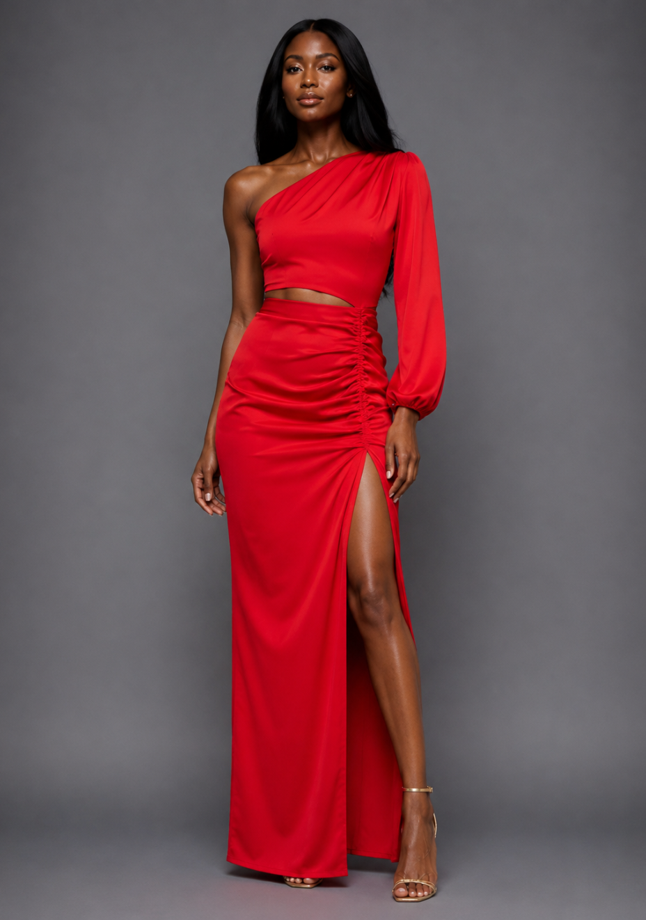 Keaton | One Sleeve Red Maxi Dress