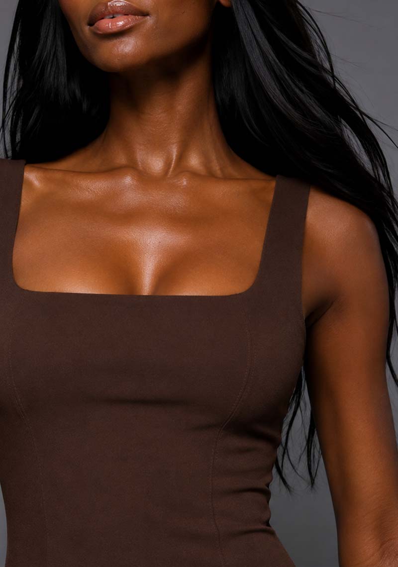 Marianna | Square Neckline Fishtail Chocolate Midaxi Dress