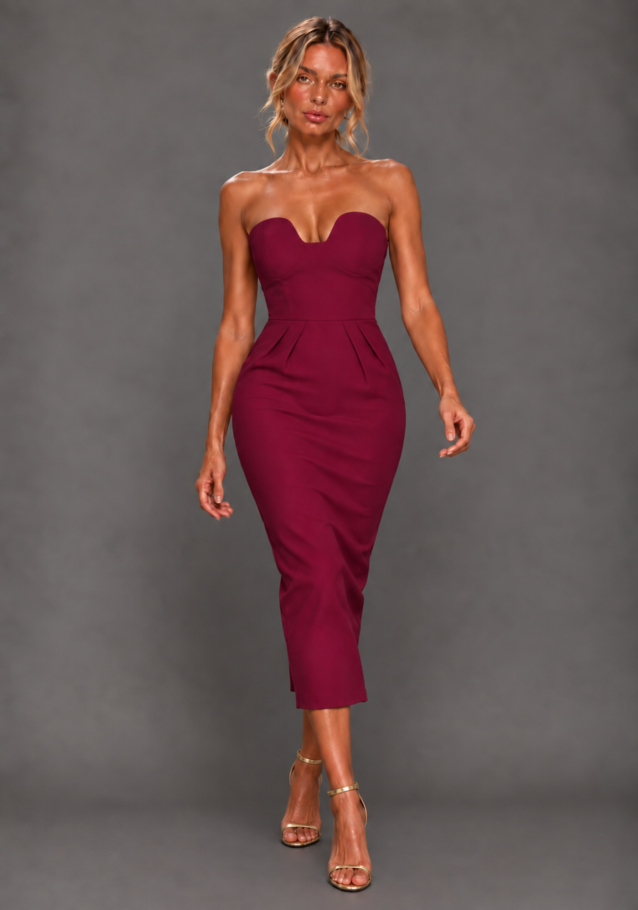 Marion | Sweetheart Neckline Berry Midaxi Dress