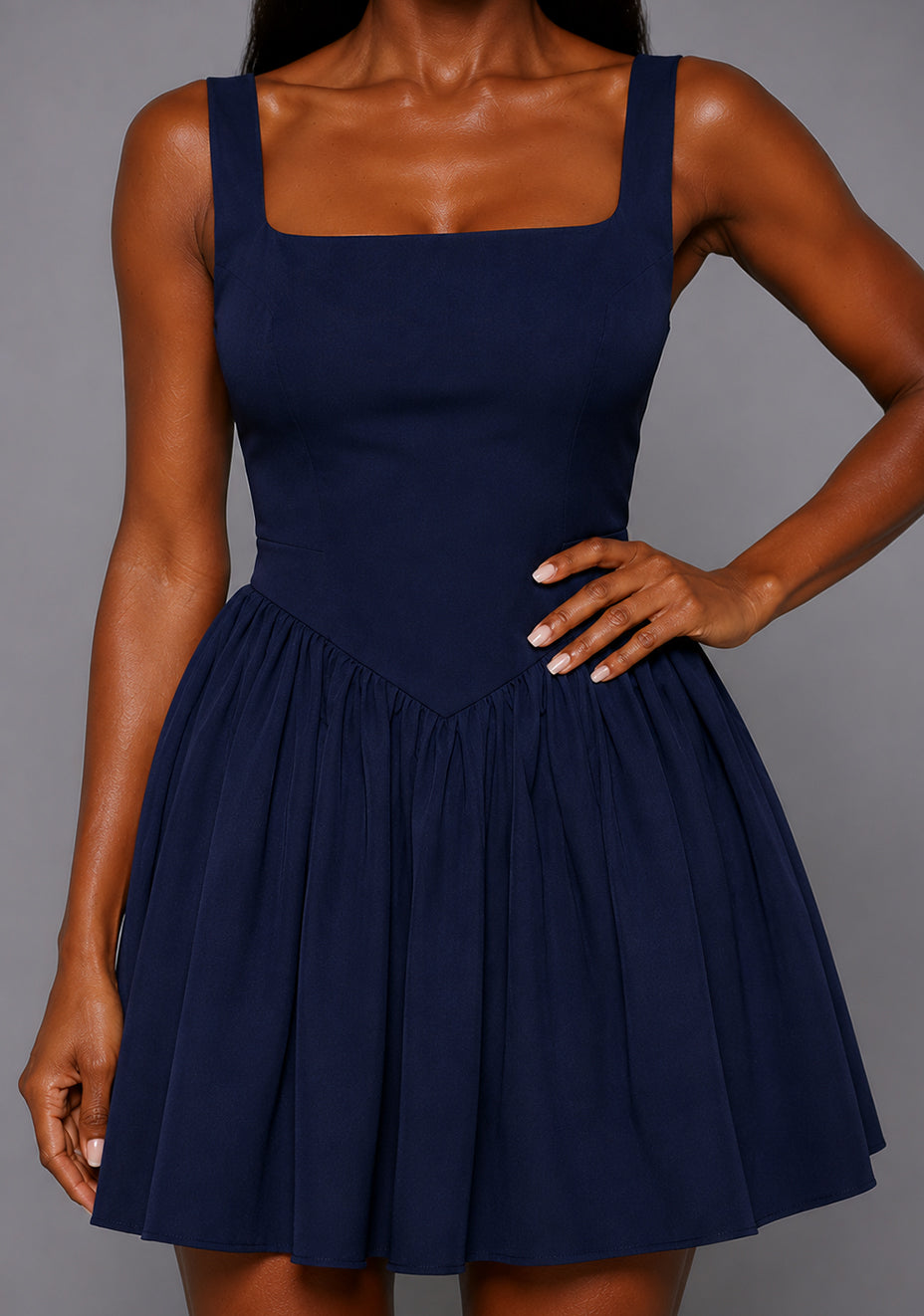 Sofia | Square Neck Skater Skirt Navy Mini Dress