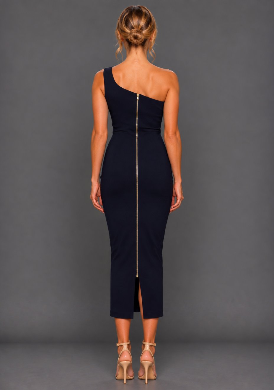 Eliza | One Shoulder Cut Out Navy Midaxi Dress