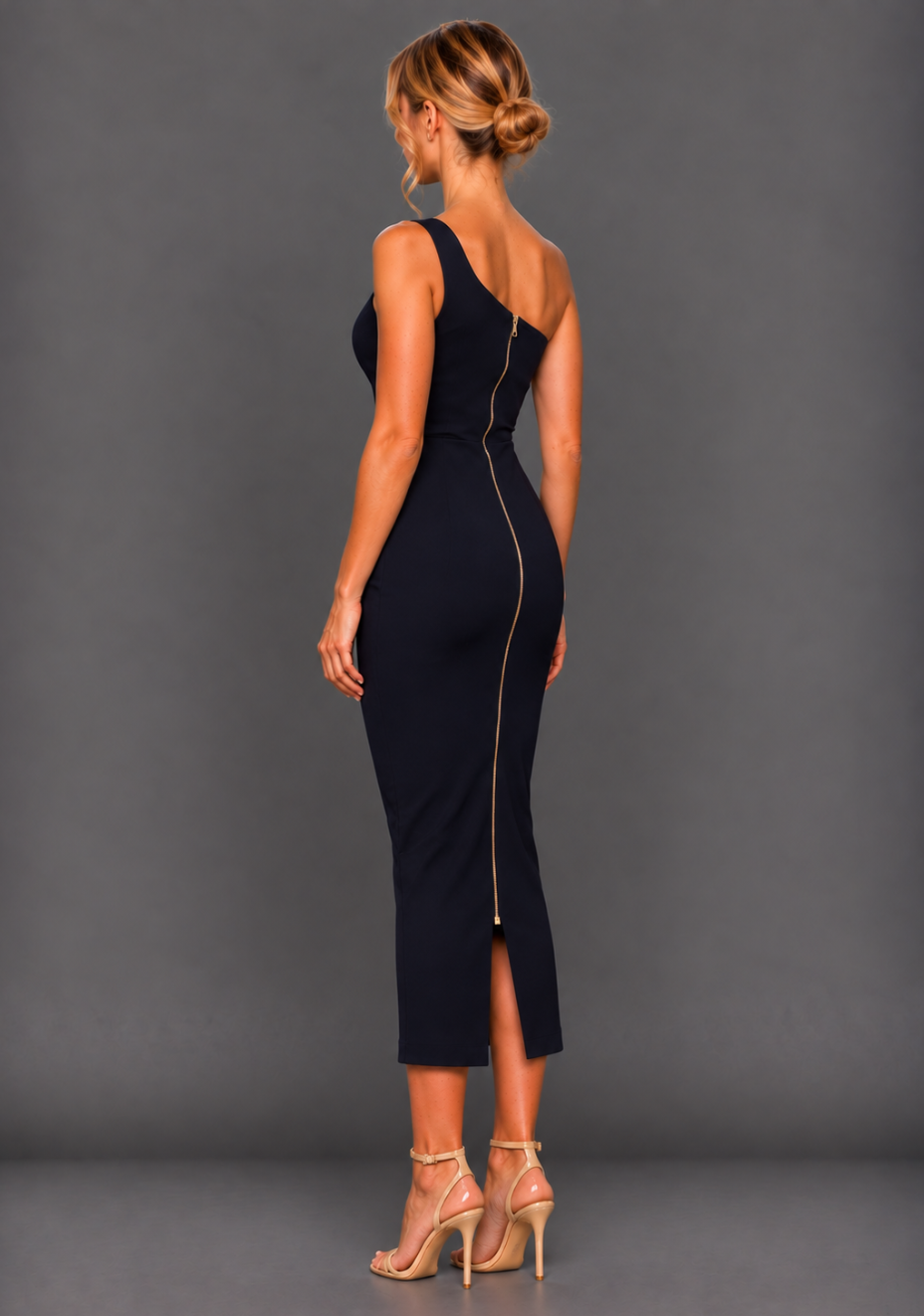Eliza | One Shoulder Cut Out Navy Midaxi Dress