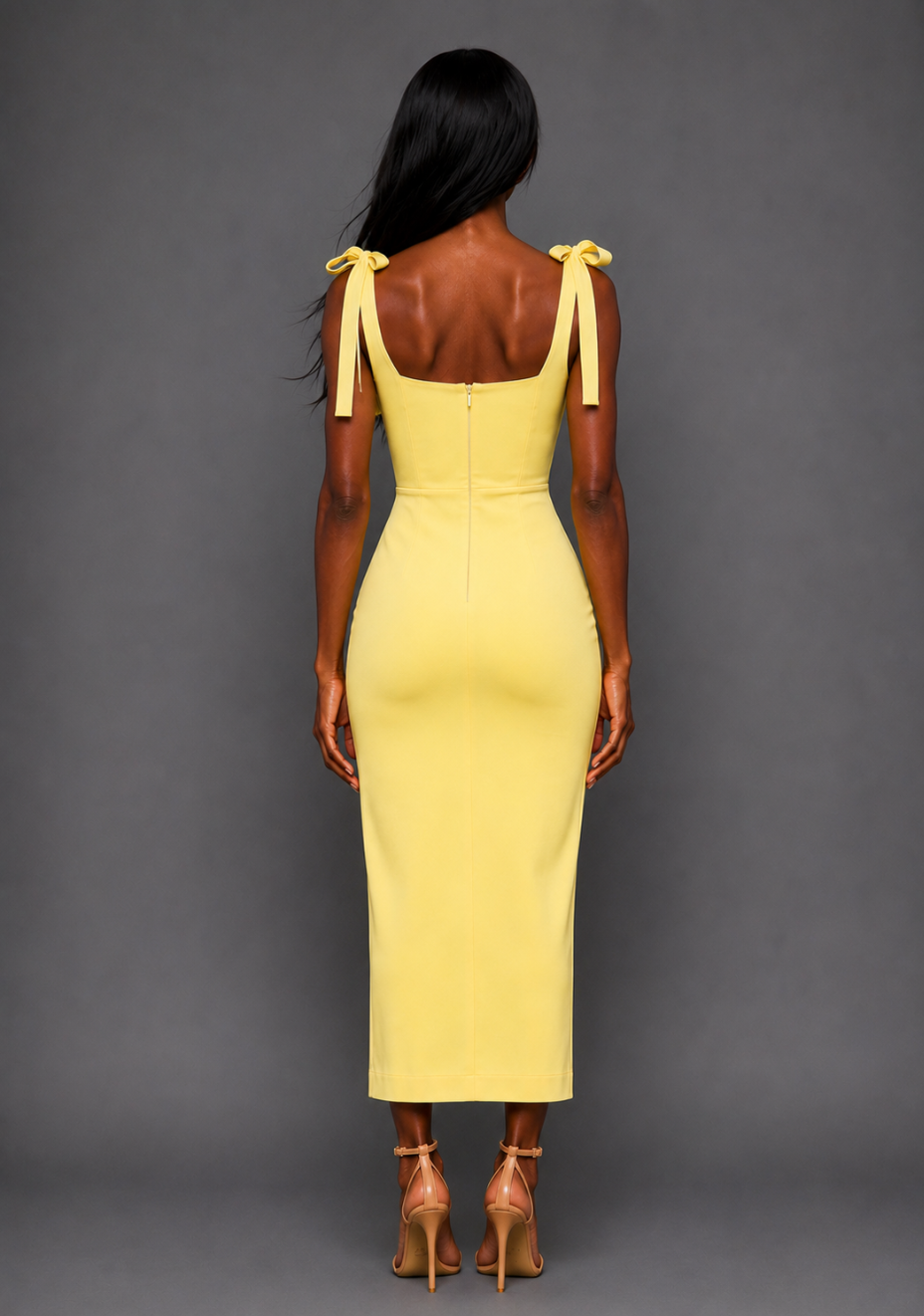 Onyx | Square Neck Bow Lemon Midaxi Dress