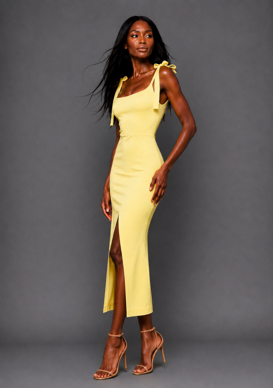Onyx | Square Neck Bow Lemon Midaxi Dress