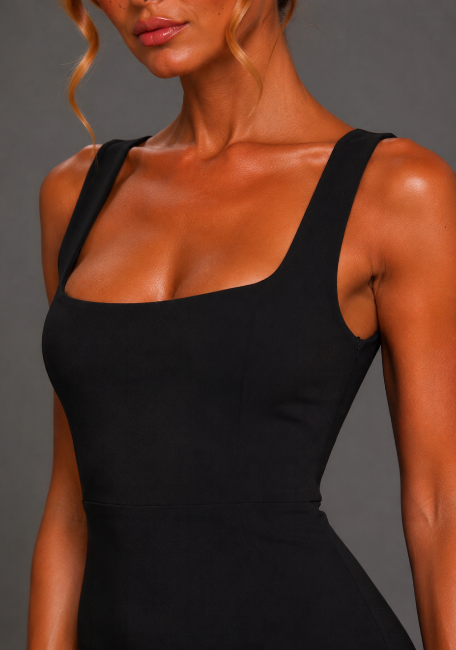 Solana | Square Neck Fishtail Black Maxi Dress