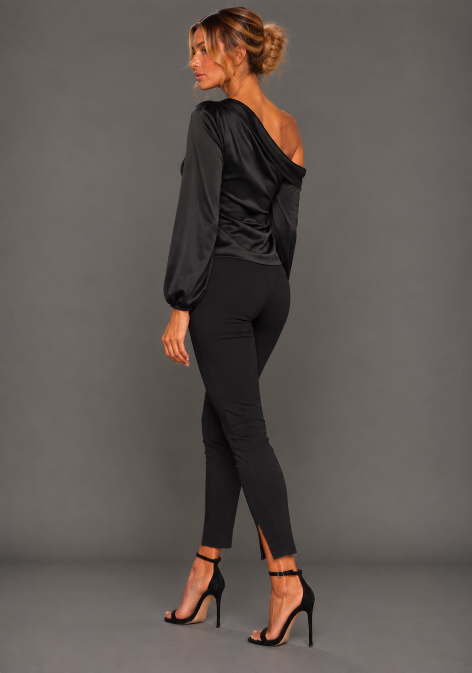 Helsa | Asymmetric Satin Black Top