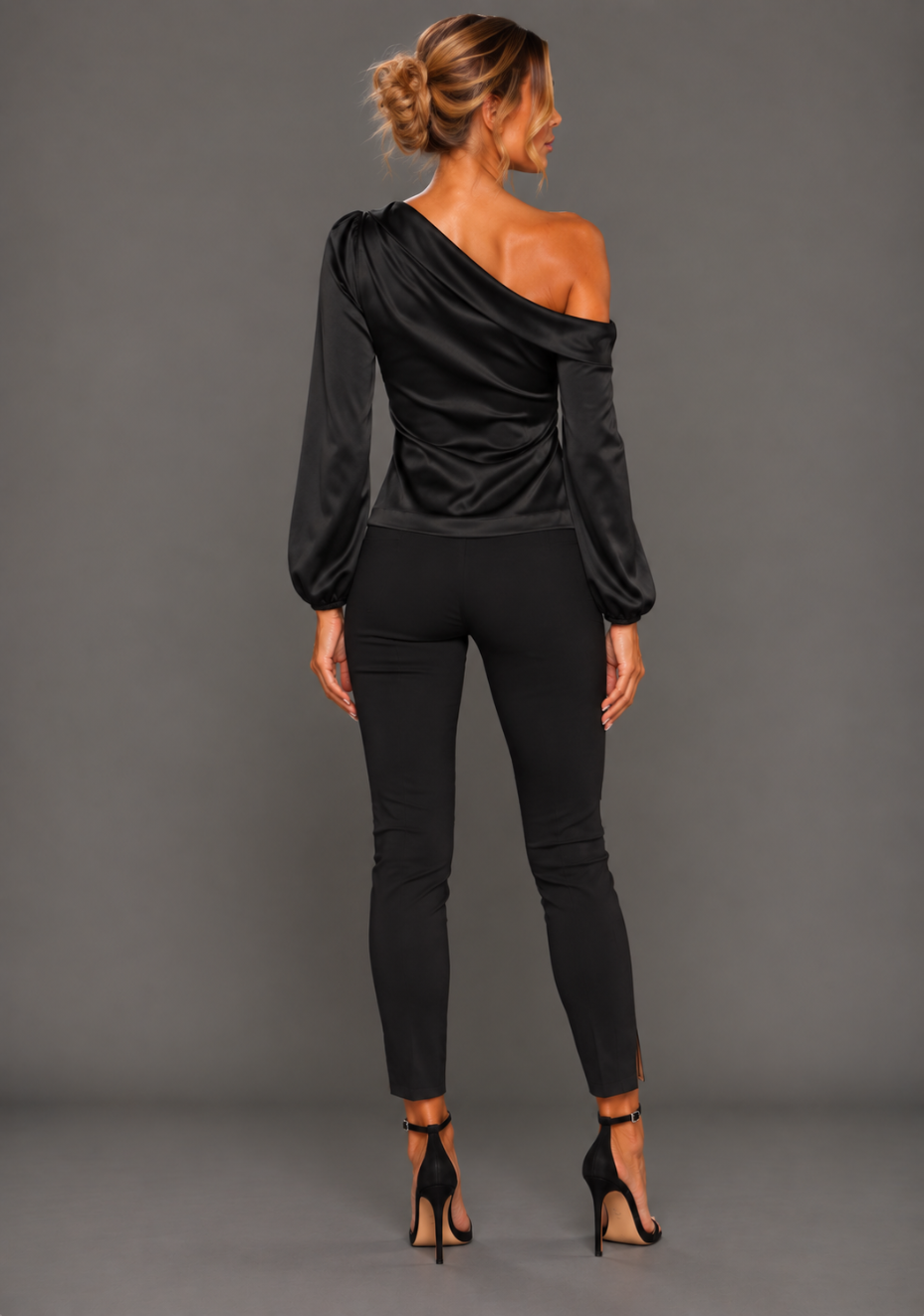 Helsa | Asymmetric Satin Black Top