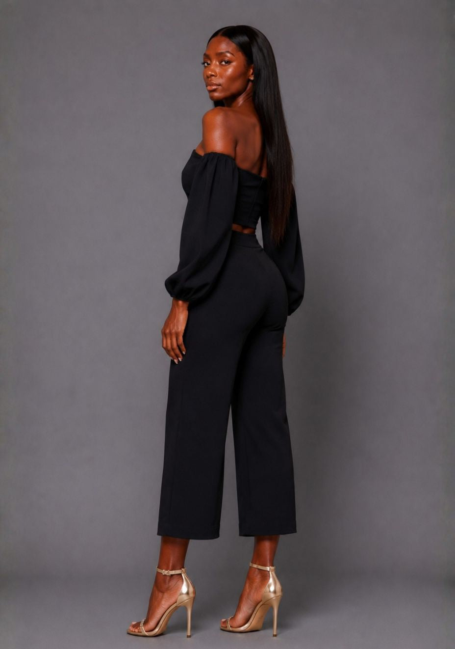 Mindi | Wide Leg Black Cropped Trousers