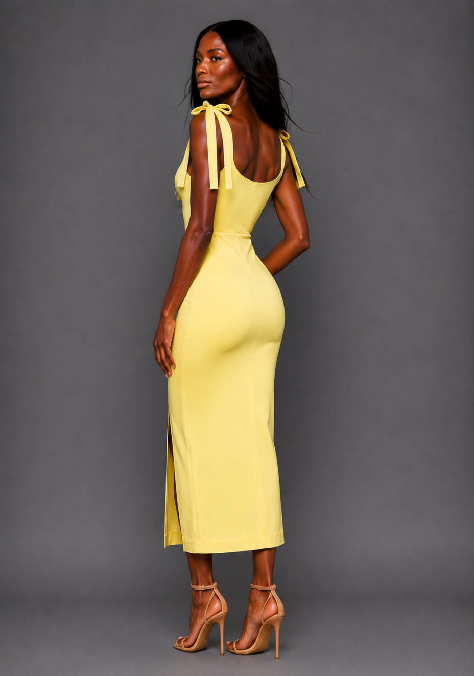 Onyx | Square Neck Bow Lemon Midaxi Dress