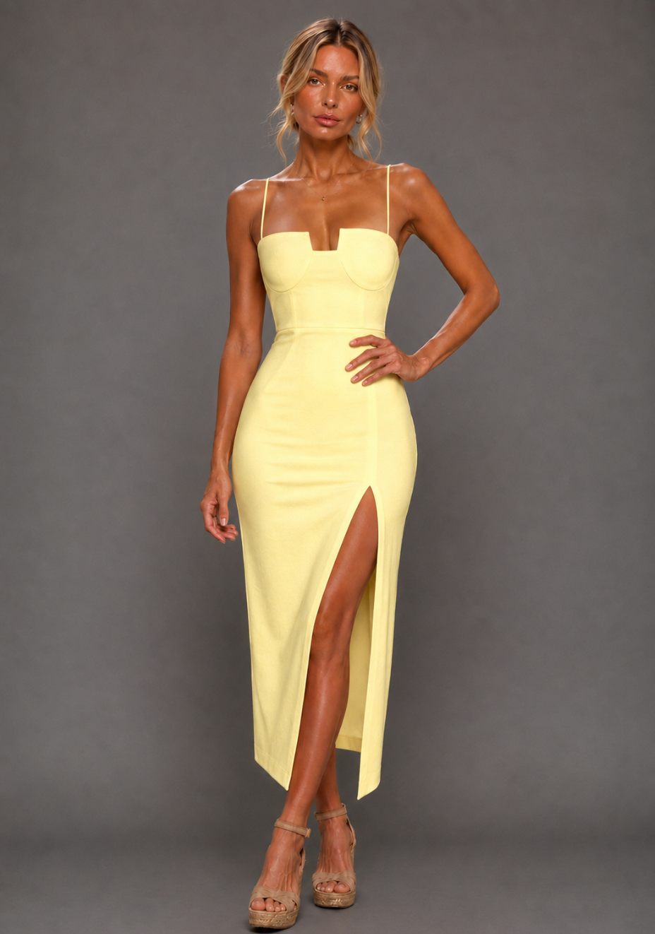 Aurora | Spaghetti Strap Lemon Midaxi Dress