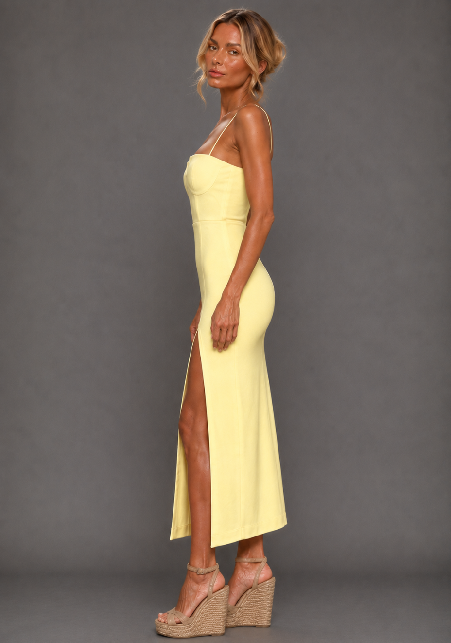 Aurora | Spaghetti Strap Lemon Midaxi Dress