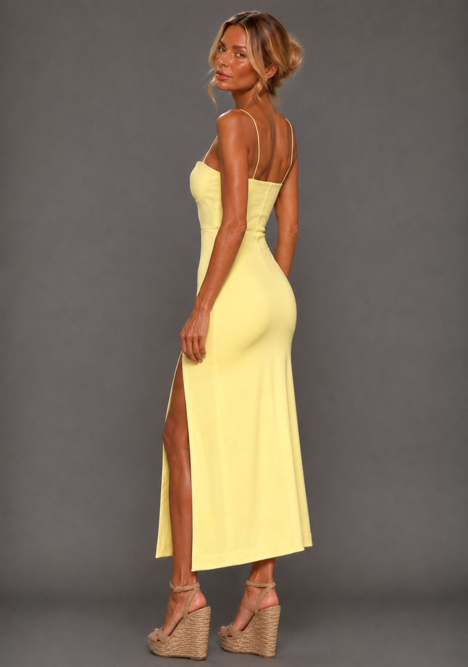 Aurora | Spaghetti Strap Lemon Midaxi Dress