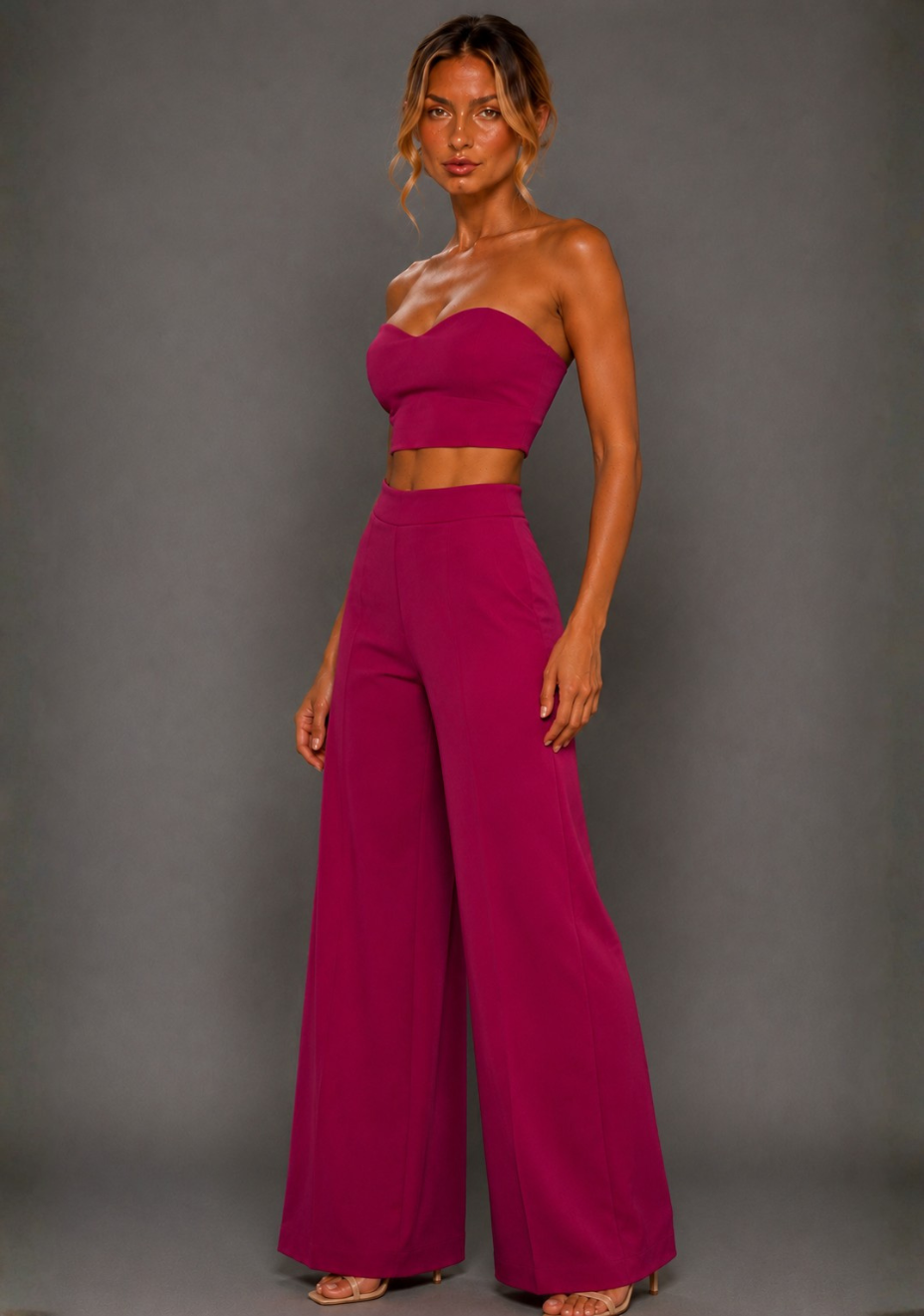 Renata | Strapless Magenta Crop Top