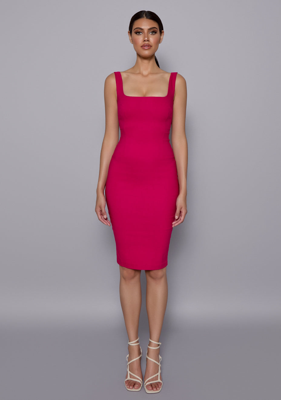 Zada | Square Neck Midi Dress - Cerise