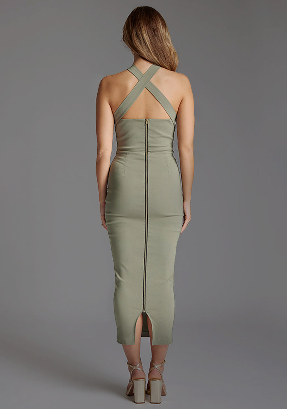 Jemma | Halter Neck Midaxi Dress - Olive