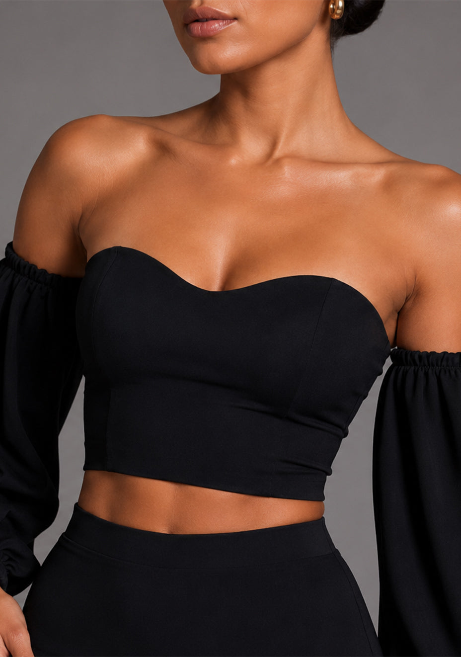 Belle | Sweetheart Puff Sleeve Black Top | VSPR
