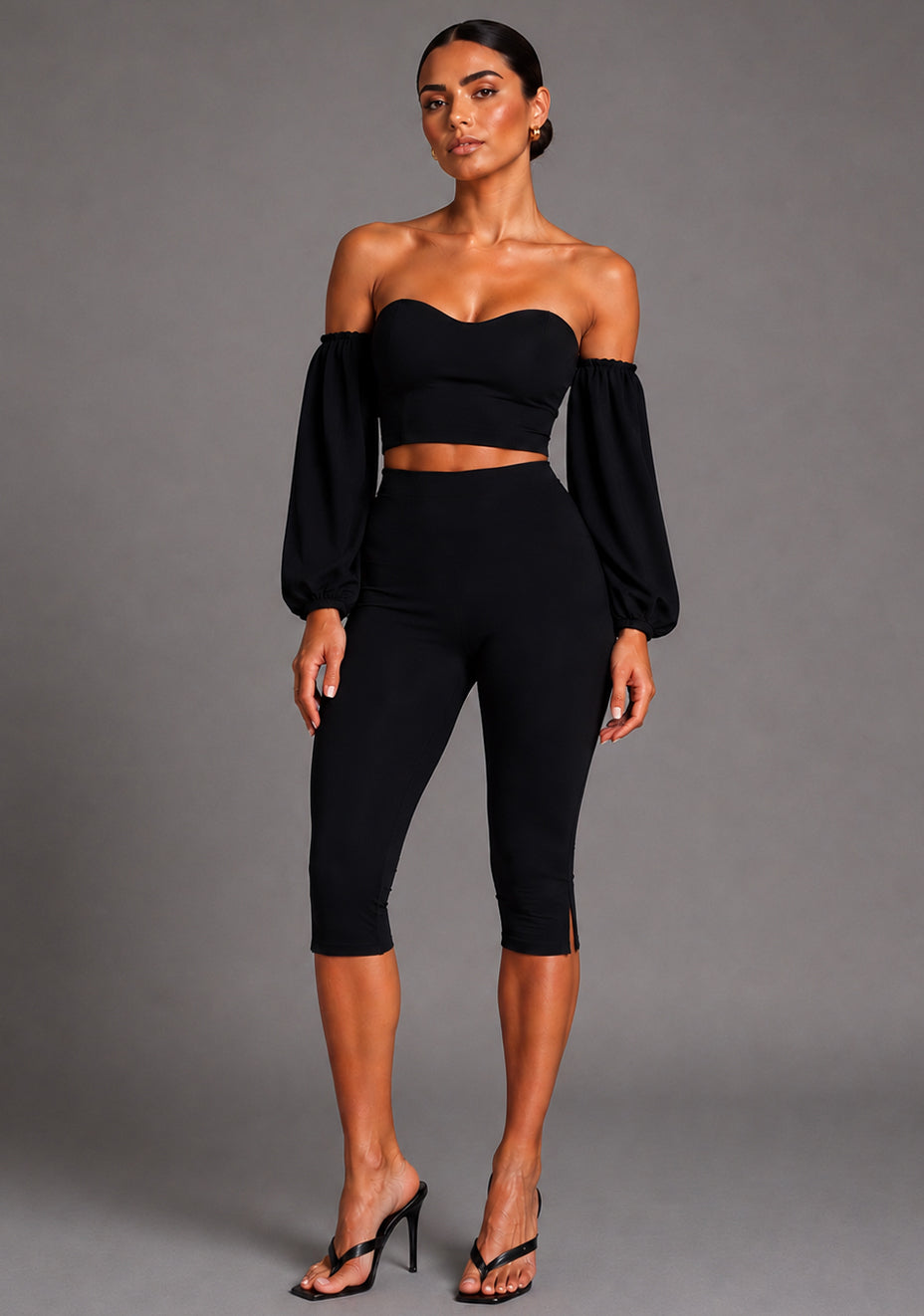 Belle | Sweetheart Puff Sleeve Black Top | VSPR