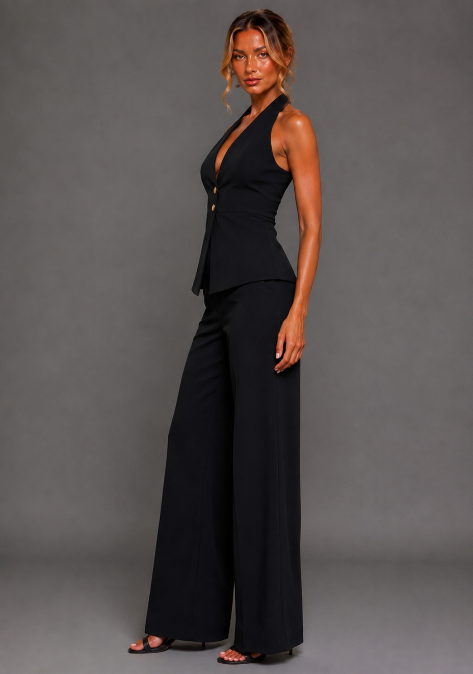 Elton | Wide Leg Black Tailored Trousers
