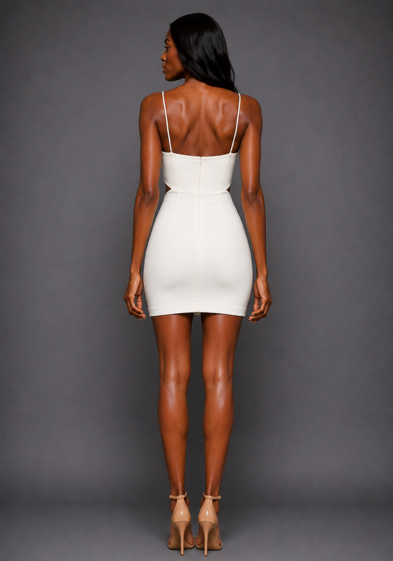 white mini dress bodycon Ashlee Bodycon mini silhouette Asymmetric one Fiona | Strappy Bodycon Ivory