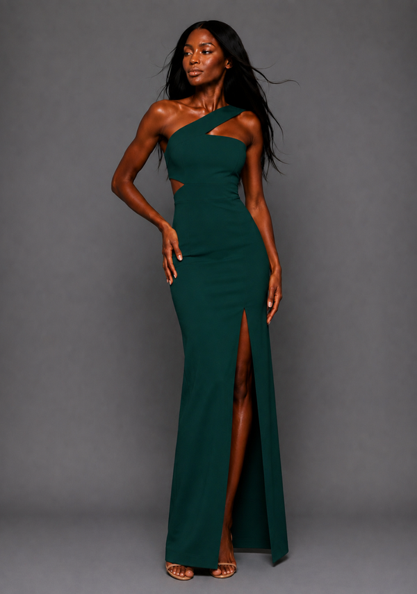 Hayden | Asymmetrical Forest Green Maxi Dress