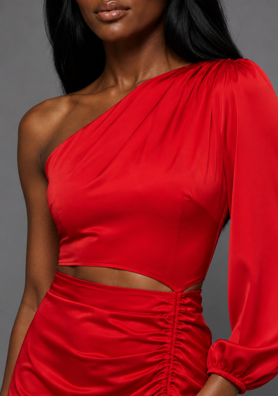 Keaton | One Sleeve Red Maxi Dress