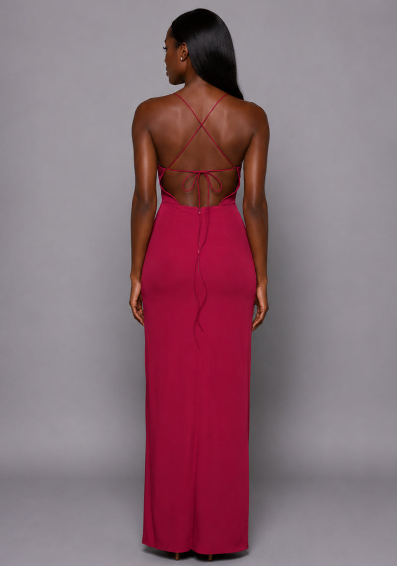 raspberry pink colour dress Stunning raspberry pink asymmetric evening dress with bow