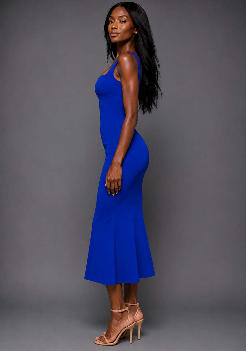 Marianna | Square Neckline Fishtail Cobalt Midaxi Dress