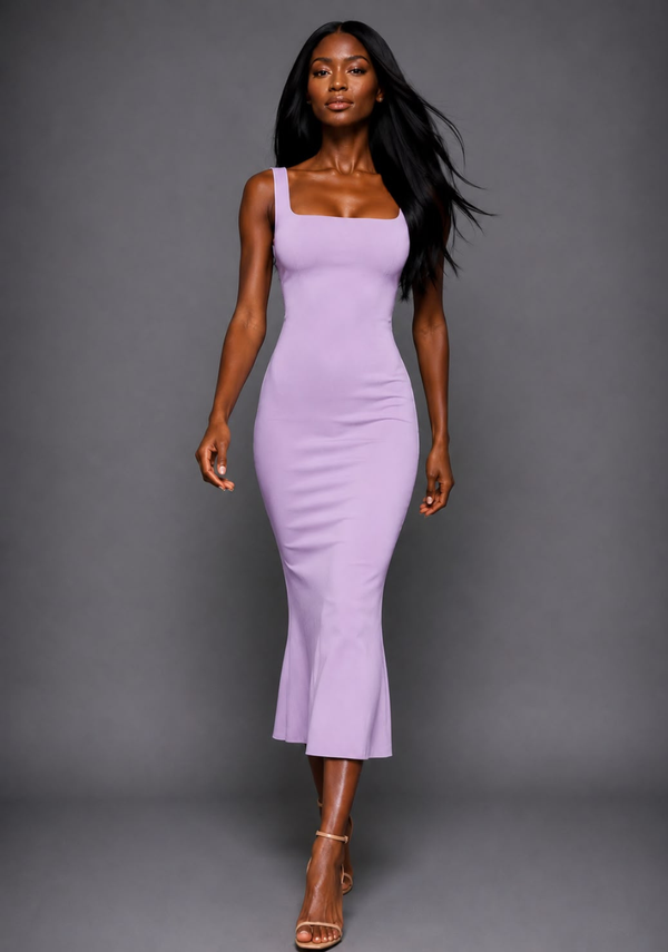 Marianna | Square Neckline Fishtail Lilac Midaxi Dress