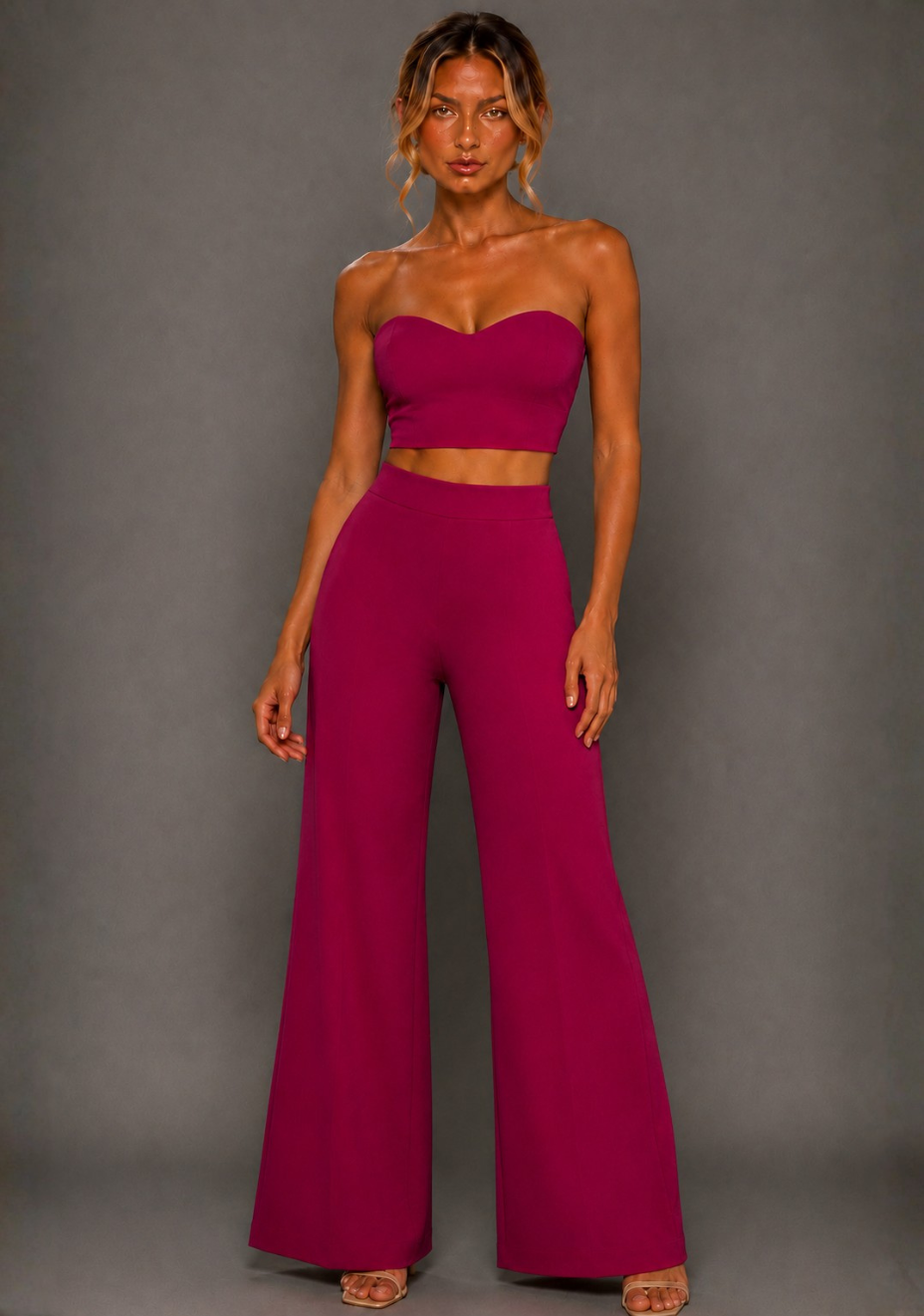 Renata | Strapless Magenta Crop Top