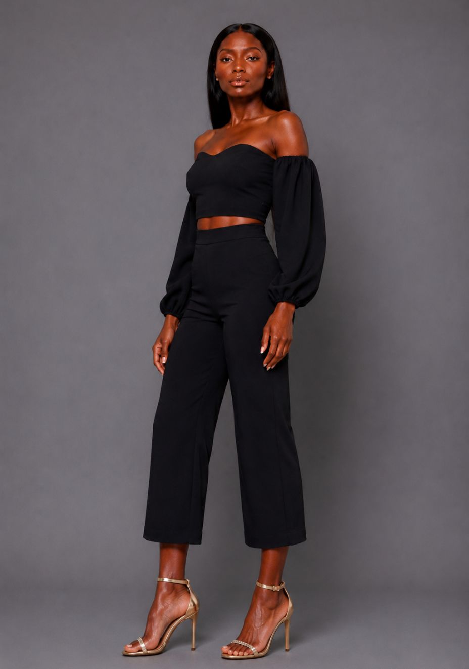 Mindi | Wide Leg Black Cropped Trousers