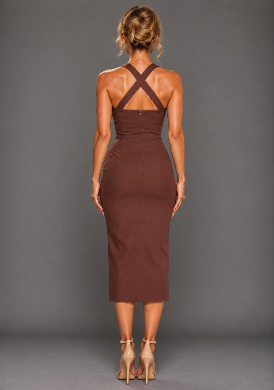 Nellie | Notch Neck Chocolate Midaxi Dress