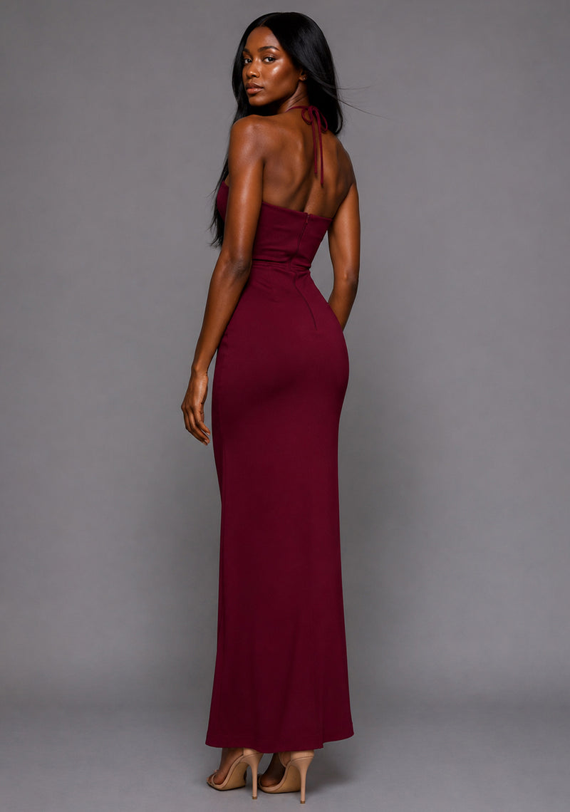 halter top burgundy dress Burgundy Off Shoulder Halter Top Long Dress Size L