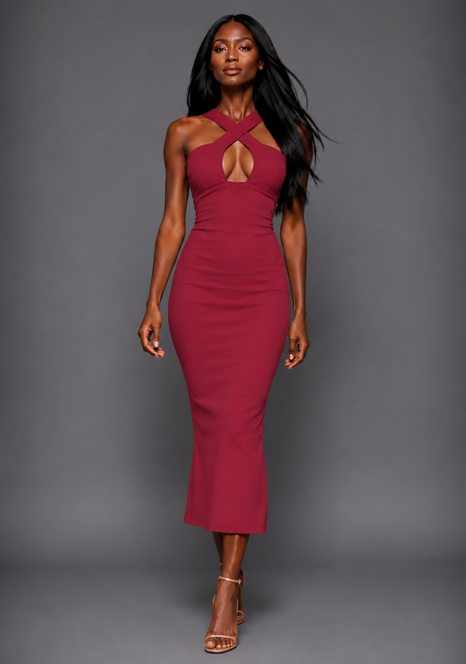 Hudson | Criss-Cross Neckline Raspberry Midaxi Dress