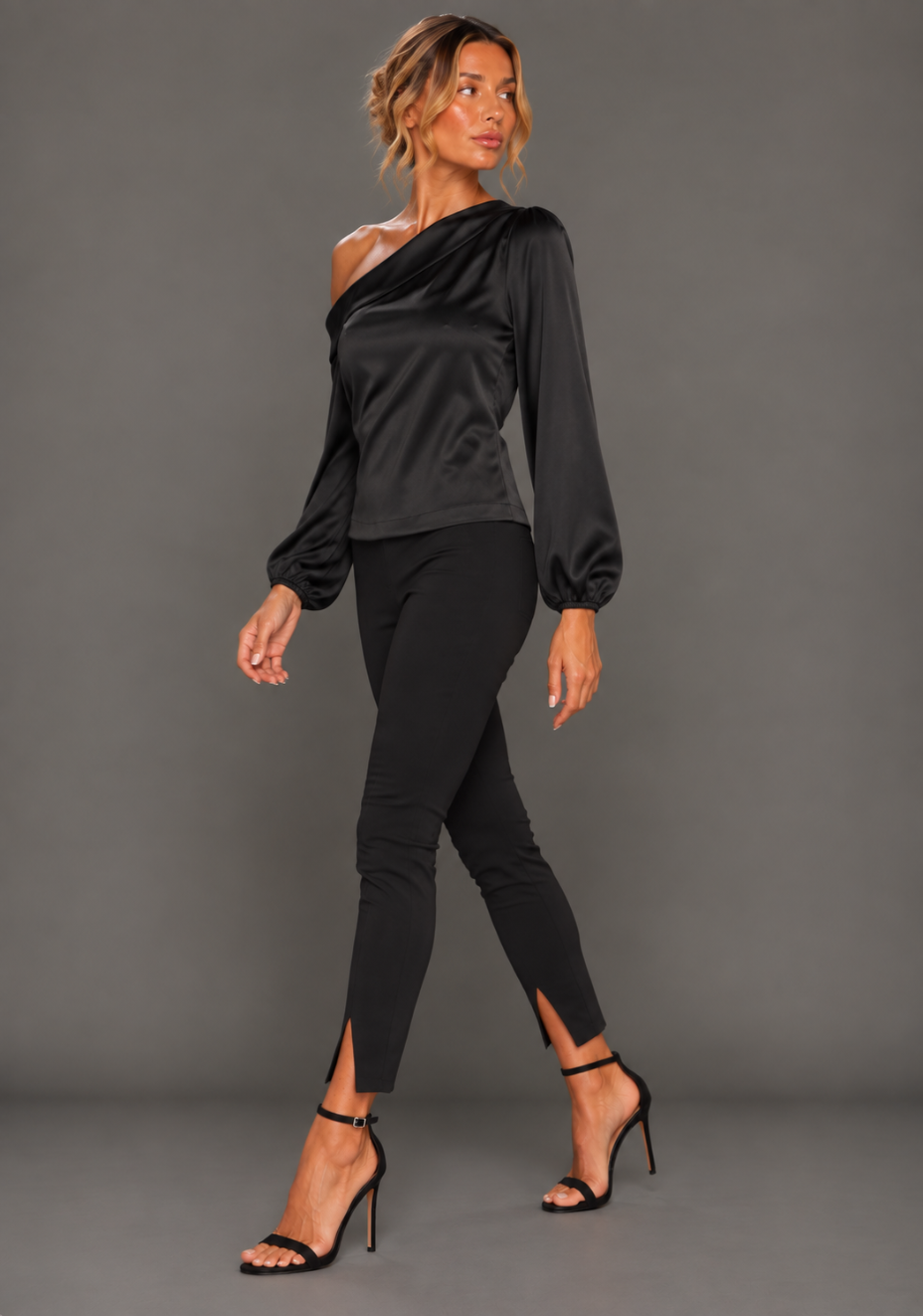 Helsa | Asymmetric Satin Black Top