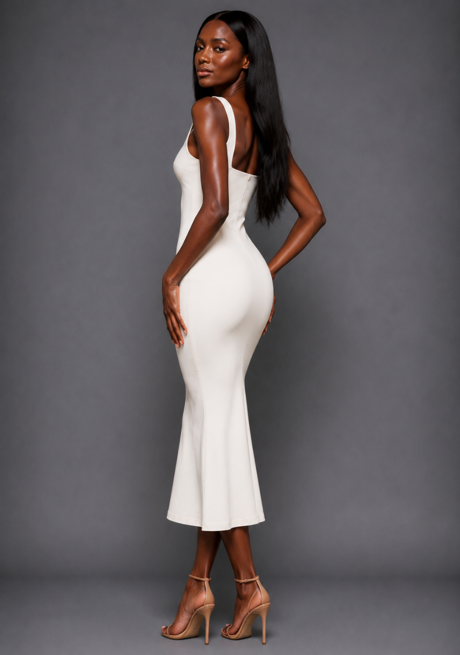 Marianna | Square Neckline Fishtail Ivory Midaxi Dress