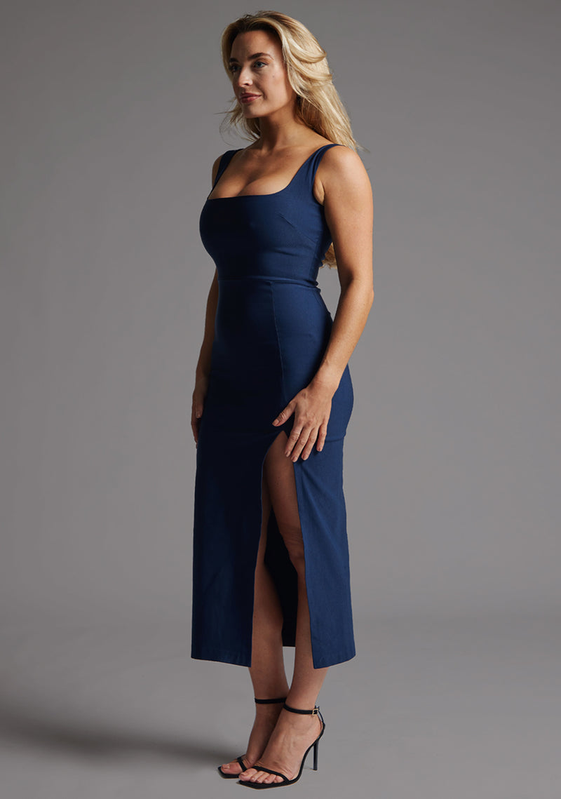 navy blue dress new look New Look Go Basic One Sleeve Ruch Midi Dress - Navy
