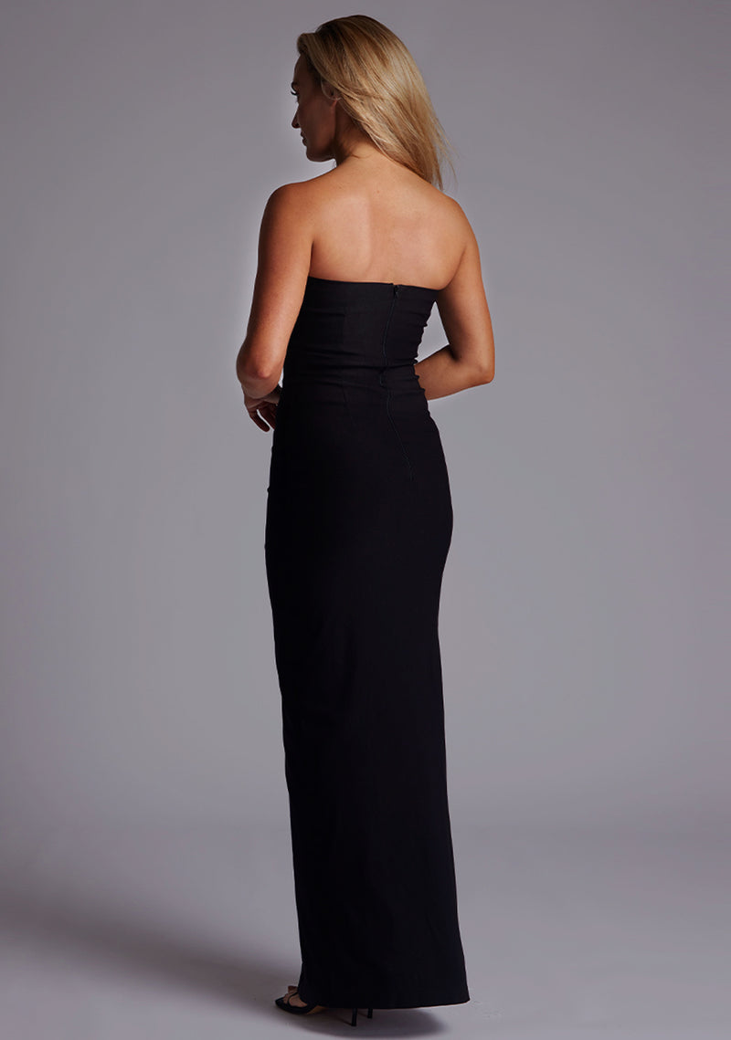 Alaya | Bandeau Bodycon Black Maxi Dress