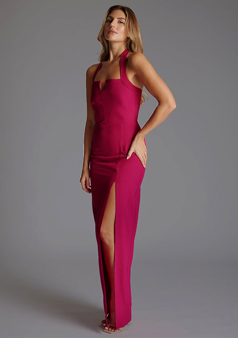 Amira | Halter Neck Raspberry Maxi Dress 14 / Raspberry Amira | Halter Neck Raspberry Maxi Dress 14 / Raspberry