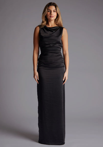 Bertie | Open Back Satin Black Maxi Dress 16 / Black Bertie | Open Back Satin Black Maxi Dress 16 / Black