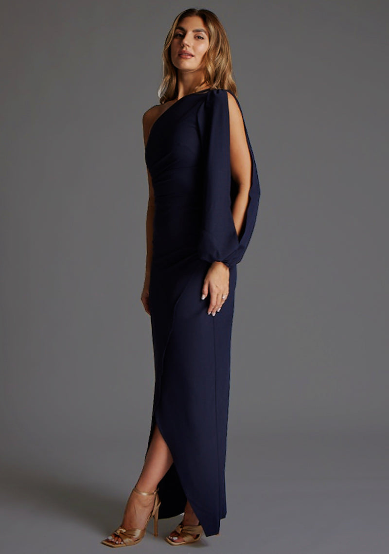 Brooklyn | One Shoulder Drape Sleeve Navy Maxi Dress Brooklyn | One Shoulder Drape Sleeve Navy Maxi Dress