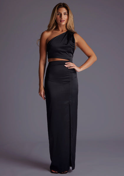 Candace | One-Shoulder Satin Black Maxi Dress Candace | One-Shoulder Satin Black Maxi Dress