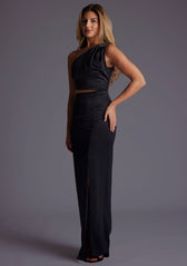 one shoulder satin wrap dress Red Satin Ruched One-shoulder Slit Wrap Bridesmaid Dress