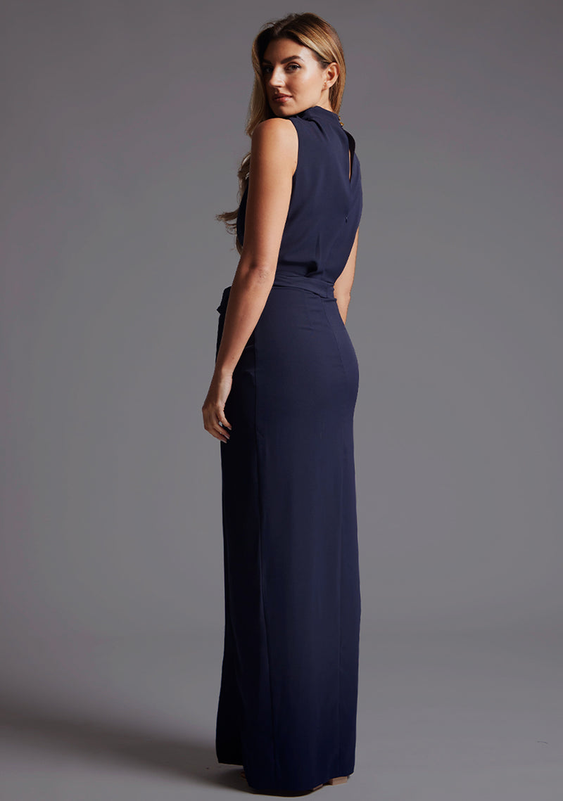 Chrysta | High Neck Navy Maxi Dress