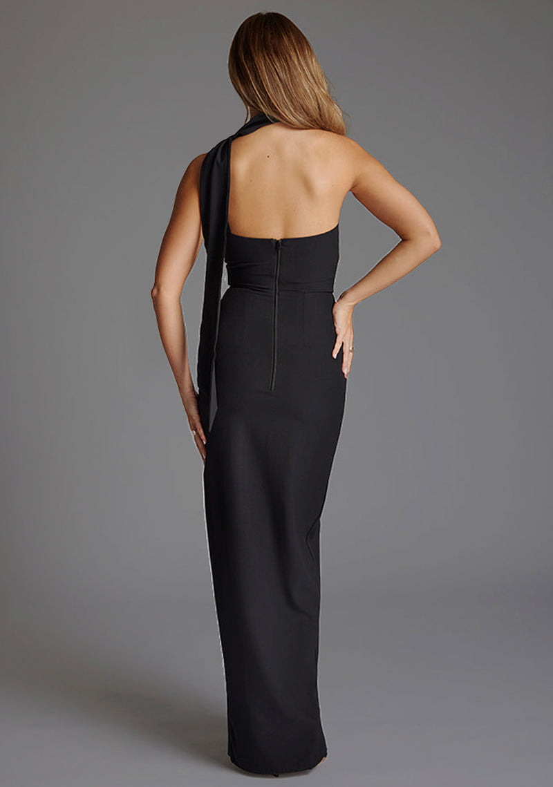 Cordula | Scarf Detail One Shoulder Maxi Dress