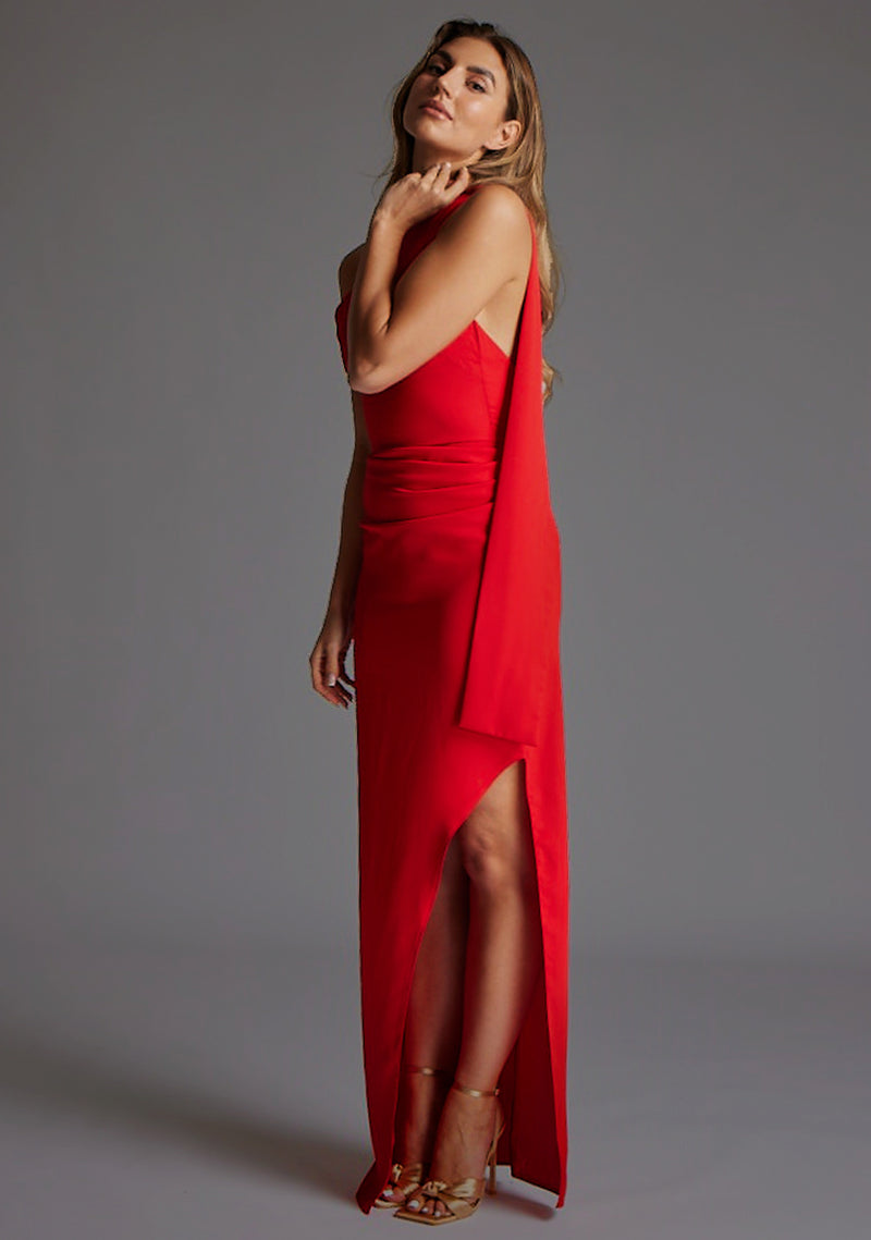 asymmetric drape detail maxi dress Aurianne White Asymmetrical Draped Maxi Dress
