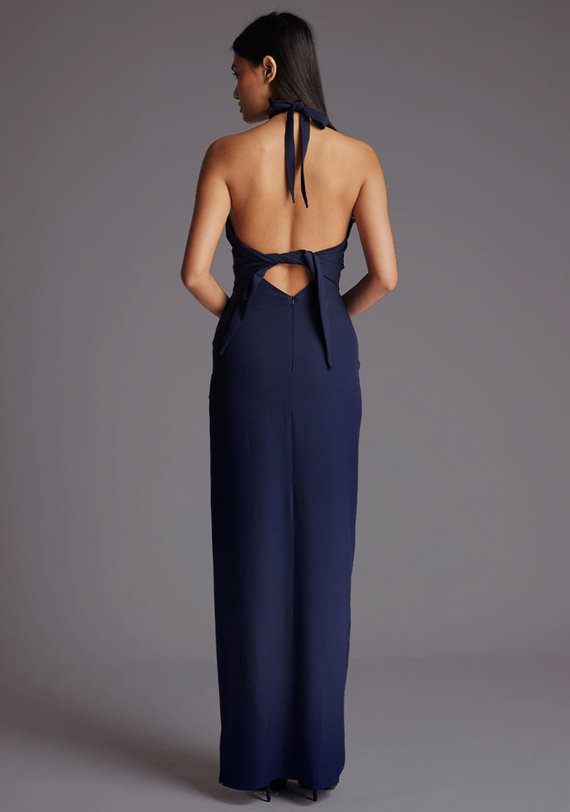 Edna | Halter Neck Navy Maxi Dress