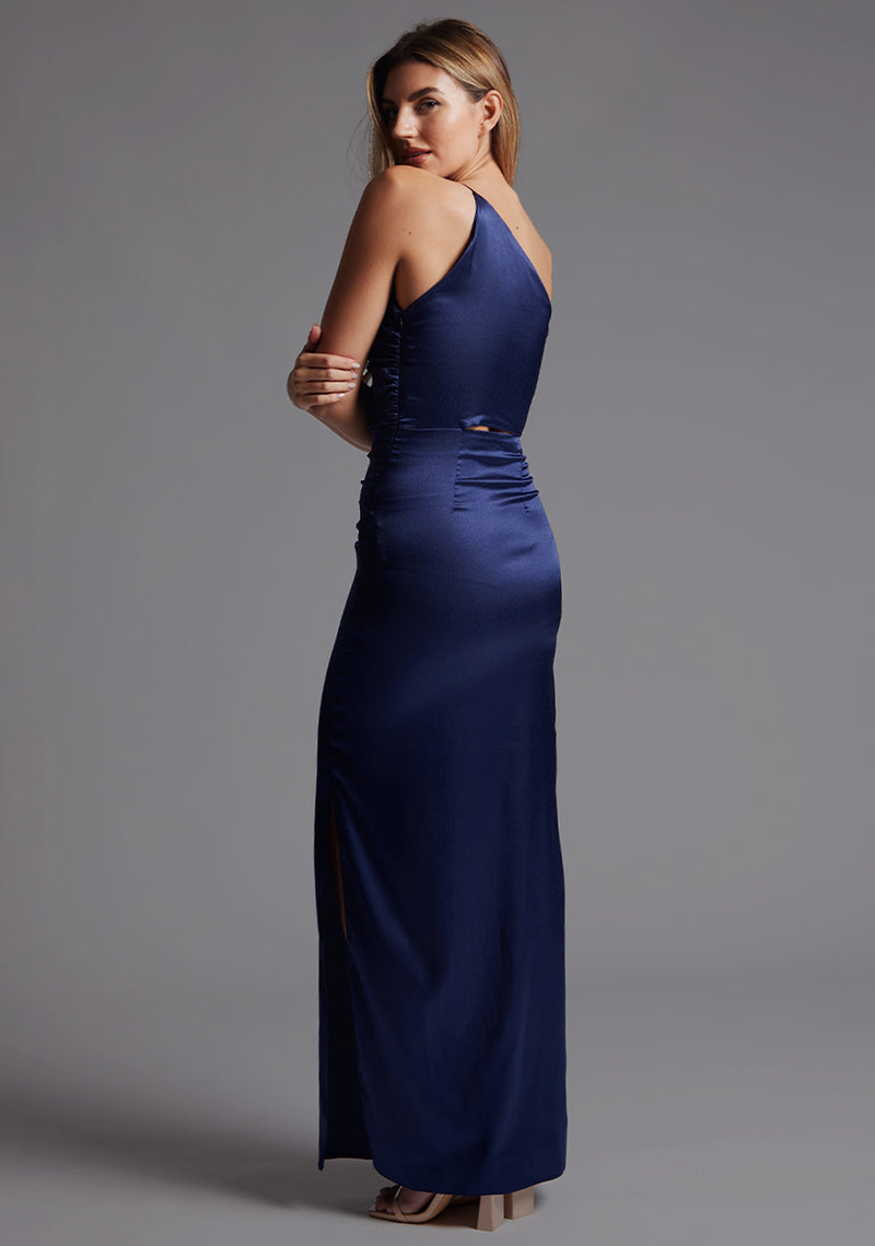 Esme | One Shoulder Ruched Satin Maxi Dress