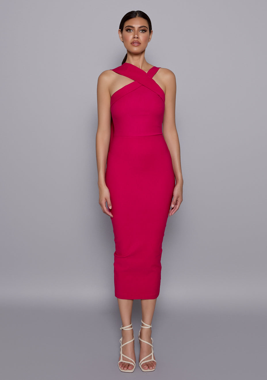 Everest | Collar Detail Bodycon Cerise Midaxi Dress